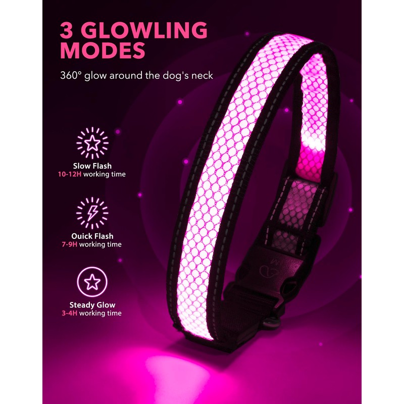 Weesiber Light Up Dog Collar, USB Rechargeable LED Dog Collar