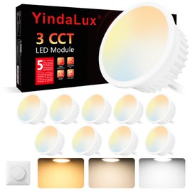 YindaLux Set of 10 LED Module Dimmable Diameter 50 x 23 mm for Recessed Spotlights Surface-Mounted Spotlight 4.9 W 500LM 3CCT Warm White 3000K Neutral White 4000K Cool White 6500K IP44 Waterproof 120°