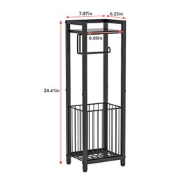 Narrow Side Toilet Paper Holder with Storage Rack - Freestanding Roll Holder for Bathroom, Small Space, Bathroom Tissue & More Organizer