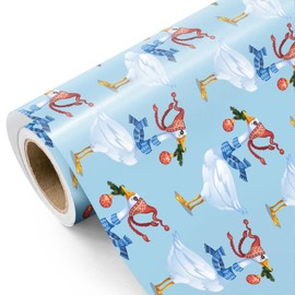 WRAPAHOLIC Goose Christmas Wrapping Paper - Mini Roll - 17 Inch x 16.5 Feet - Blue Christmas Goose Wrapping Paper for Xmas Holiday, Party Celebration