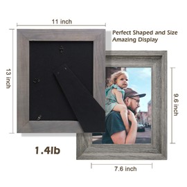 EosGlac Rustic 8x10 Picture Frame, Solid Wood with Glass Front, Wall Mounting or Tabletop, Weathered Grey