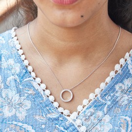 DEWBERRY 1/3 cttw Round Cut Lab Grown Diamond Open Circle Pendant Necklace for Women | 18 inch Chain with 14K White Gold Plated Over 925 Sterling Silver (Clarity: VS, Color: FG, 0.32 cttw)