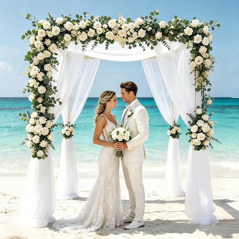 2 Pack 12FT Artificial Eucalyptus Flower Garland with 6 Champagne