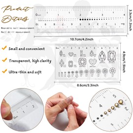 4Pcs Nail Measurement Ruler Fake Nails Measuring Ruler Nail Measure Ruler Nail Rhinestones Size DIY Manicure Tools for Acrylic Nails and Nail Styling