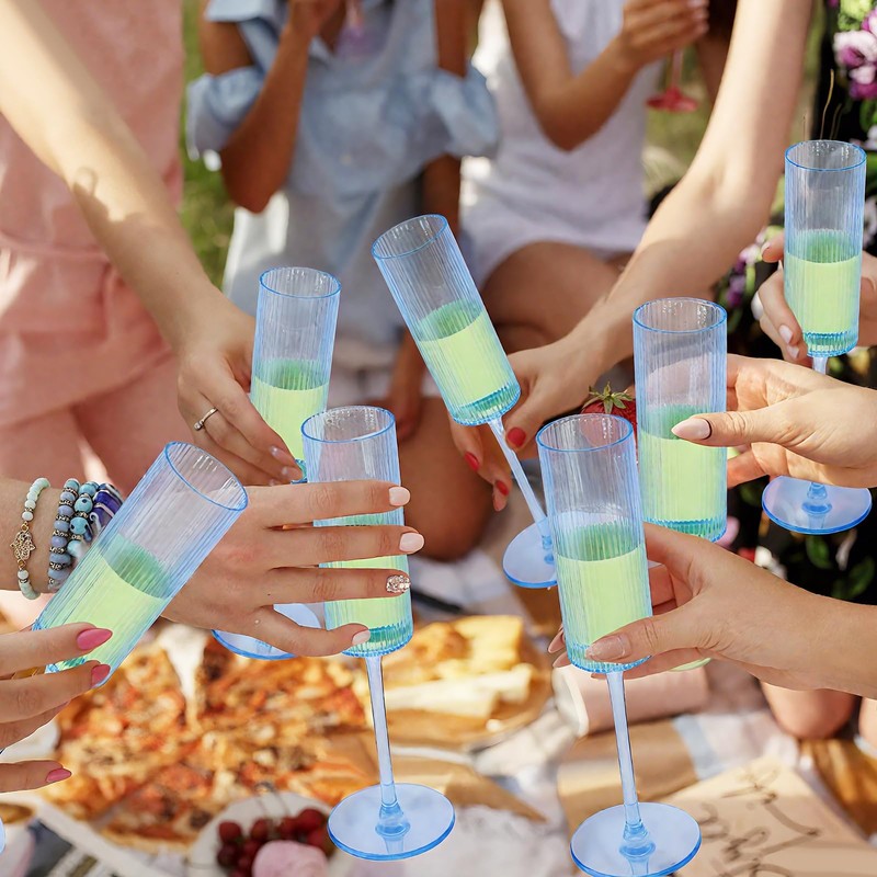 Suclain 36 Pack Blue Ribbed Acrylic Champagne Flutes Bulk 5.5