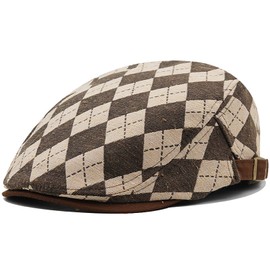 Wovanoo Newsboy Cap Plaid Print Flat Caps for Men Ivy Adjustable Gatsby Golf Berets Hat Coffee