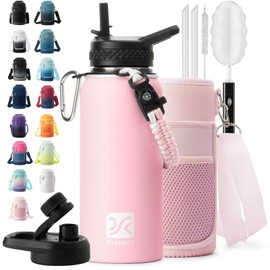 DYSANKY Insulated Water Bottle | Thickened Stainless Steel Vacuum Metal | Portable Sports Water Jug for Gym and Hiking with Straw, Carrier Bag, Handle Strap | BPA-Free 32 oz, Pink