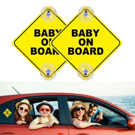 2Pcs Baby on Board Sign for Car,Baby on Board with 4 Suction Cups,Baby on Board Sticker for Car,Child on Board Car Sign Durable, Waterproof,Baby on Board Badge for Car Window Bumper Stickers(Yellow)