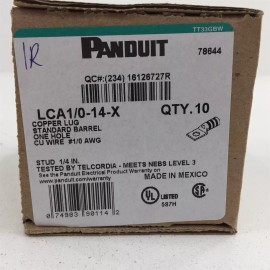 Panduit (10) Panduit LCA1/0-14-X Copper Lug Standard Barrel One Hole #1/0 AWG -Box of 10