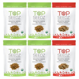 Top Seedz Certified Organic Gluten Free Vegan Maple Magic and Sea Salt Combo Roasted Seeds | 6-Pack | 6 Ounces | Shelled Sunflower & Pumpkin Seeds
