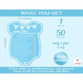 Party Hearty Baby Shower Games for Boy, 50 pcs Blue Mommy or Daddy Guess Who Game, Fun Activity Cards, Baby Shower Ideas