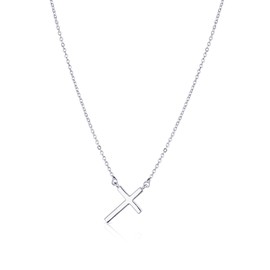 Malibu Sunday Dainty Sideways Cross Necklace for Women | Silver Cross Choker Necklace | Choker Necklaces for Women | Minimalist Cross Jewelry | Side Cross Choker Necklace
