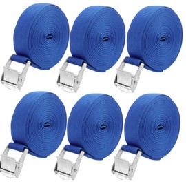 HAKZEON 6 Pack 5m x 25mm Tie Down Lashing Straps, Adjustable Heavy Duty Tensioning Belts Lashing Straps, Cam Buckle Tie Down Straps for Bicycle Carrier Cargo Trailer Car Luggage, Blue