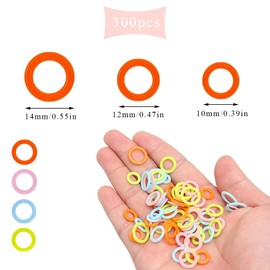 Sixfolo Pack of 300 Stitch Markers Knitting Ring Colourful Knitting Markers Plastic Row Markers Crochet Various Knitting Counter for Knitting Tools DIY, 14 mm + 12 mm + 10 mm, 3 Sizes