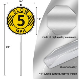 Slow Speed Limit 5 MPH Sign Slow Down Sign 10" x 10" With 28" Long Metal Stakes 5 MPH Sign Speed Limit Sign 5MPH Sign For Yard Lawn Speed Limit Signs 5 MPH Sign Aluminum Weather