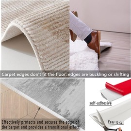 Carpet to Tile Transition Strip Self-Adhesive Cuttable Flexible Floor Transition Strip from Carpet to Tile, Threshold Edging Trim for Doorway（White 6ft）