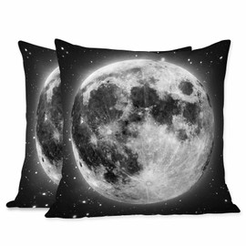 Beabes Decor Throw Pillow Case Full Moon Bright with Stars in Black Universe Set of 2 Cushion Covers 18X18 Inch for Women Men for Couch Bedroom Living
