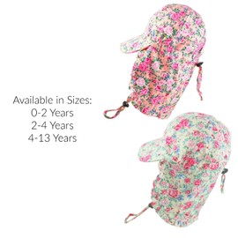 Baby Togs Kids Sun Hat, Girls Sun Cap with Neck Flap, Children Legionnaire Hat, Legionnaires Cap with Floral Pattern, Cream, 2, 4 Years