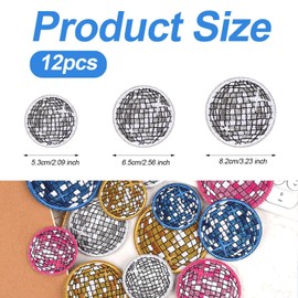 12pcs Disco Ball Iron on Patches, Bling Ball Iron on Patches Glitter Applique Music Dance Party Sew on Patches Colorful Decorative Embroidered Patches for Clothes Jeans Backpacks Hats Vests Bags