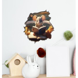 Mouse Reading Book Wall Murals Peel and Stick for Kids Room, Classroom Wall Decor - 3D Effect Wall Mural, Ideal Wall Stickers & Murals, Decorative Decal for Educational Spaces Design 1