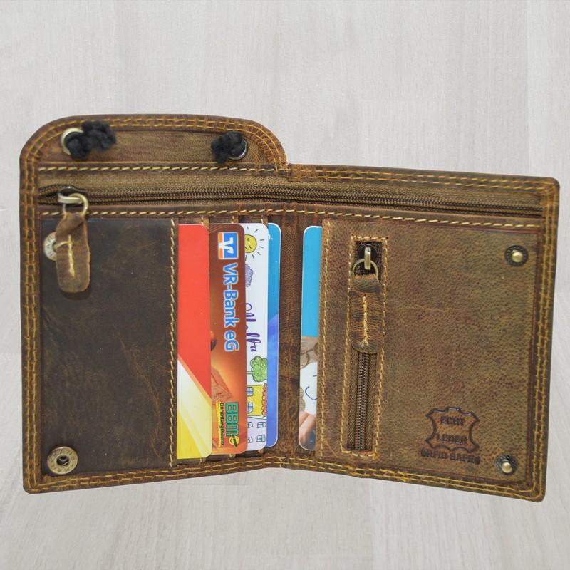 Roberto Genuine Leather Neck Pouch in Dark Brown, dark brown,