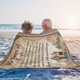 Wisegem Best 50th Anniversary Wedding Gifts - 50th Anniversary Blanket for Parents 60"x 50" - Golden Wedding Gift for Couple - 50 Years of Marriage Throw Blankets - 50th Anniversary Decorations