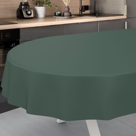 ANRO Oilcloth Tablecloth, Washable, Oilcloth, Garden Tablecloth, Outdoor, Indoor, Oval, 160 x 140 cm, Cut Edge, Fir Green