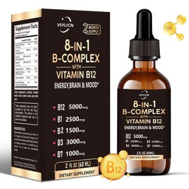 VSYLICN Vitamin B12 and B6 Liquid Drops, B12 Sublingual Vitamin B Complex - B 12 Vitamin 5000mcg - B12 Methylcobalamin for Immunity, Energy and Improving Concentration & Mood, 60ml