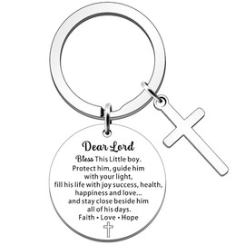 JETTOP Christening Gifts for Boy Keyring Easter Baptism First Communion Confirmation Gifts for Boy Bless This Little Boy
