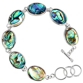 mookaitedecor Natural Abalone Shell Bracelet Jewellery for Women and Men, Rainbow Colourful Healing Crystal Semi Precious Stones Bracelet Bangle for Reiki Chakra Energy Jewellery Gifts, Oval
