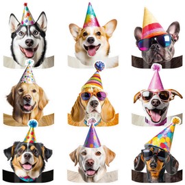 Dog Theme Birthday Hat Puppy Birthday Party Hats with Ropes Animal Party Hats Decoration Adjustable Paper Headbands Crowns Funny Birthday Party Hat Realistic Puppy Birthday Decor Supplies