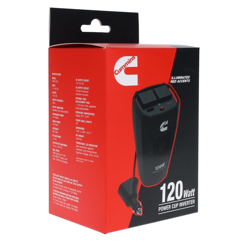 Cummins CMN120C 120 Watt Cupholder Inverter with Dual AC Outlets