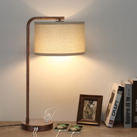 Vintage Table Lamp, Fully Dimmable Table Lamp with Dual USB Charging Ports, Farmhouse Bedside Lamp Nightstand Light, Tall Reading Desk Lamp for Living Room, Bedroom, Office, 9W LED Bulb Included