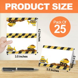 HMJKL Table Place Cards, Construction Place Cards for Table Setting, Dump Truck Themed Tent Style Food Name Labels, Receptions Parties Events Celebrations Fill-in Place Cards, 25 Pack -01