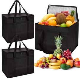 CYEER 3 Pack Insulated Bag, Food Delivery Bags for Hot Food, Foldable Cooler Bags Thermal Shopping Bags with Double Zip for Hot and Cold Food Transport