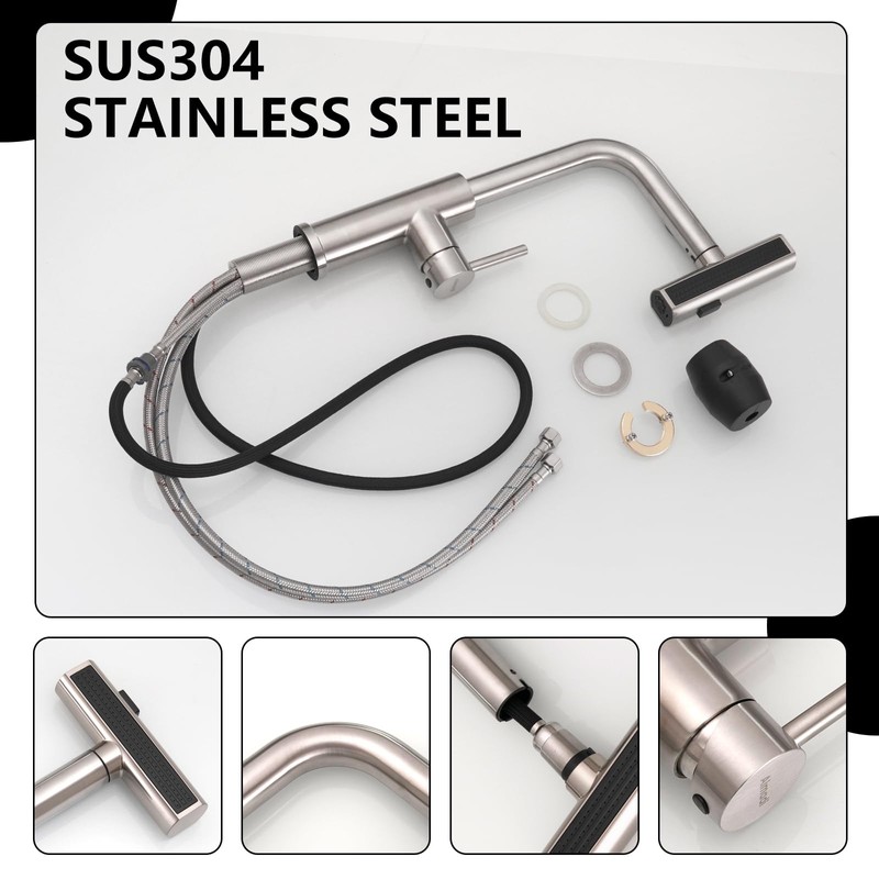 AIMADI Waterfall Kitchen Faucet with Pull Down Sprayer, Modern Single