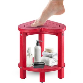 Corner Shower Stool for Inside Shower - Waterproof Corner Shower Bench, HDPE Plastic Bathroom Bench, Adjustable Height Corner Chair for Shaving Legs,Storage Shelf,Non-Slip Feet，Red