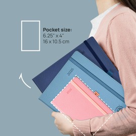 POPRUN 2026 Small Diary Horizontal Pocket Diary Hardback Cover A6 (16x10.5cm) Week to View Appointment Diary Vertical Weekly Planner 26 Inner Pocket (Pacific Green)