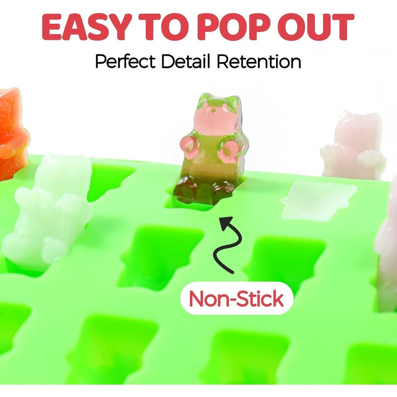 Gummy Candy Molds with 2pcs Droppers, Silicone Bear Dinosaur Fruit