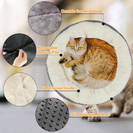 YUEPET 19" Heated Cat Bed Indoor, Donut Heated Pet Beds with Temp Adjustable & Timer, Calming Kitty Heating Bed Heating Pet Bed for Kittens Elderly Cats Non-Slip Grey Cats Nest
