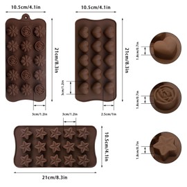 LIOUCBD 6PCS Chocolate Candy Molds Silicone Non-Stick, Heart Shape Baking Mold, Rose Flower Candy Molds, Star Shape Chocolate Molds for Fat Bombs, Caramels, Jello, Gummy, Truffles, Ice Cubes