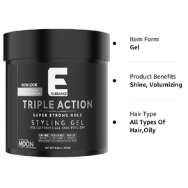 E Elegance Moon Fragrance Triple Action Hair Gel for Men And Women - Super Strong Hold, Extreme Volume, And Long Lasting Shine - Flake Free And Refreshing Fragrance - All Hair Types, 8.45 oz