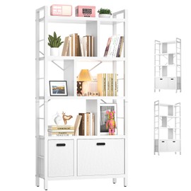 armocity armocity Geometric Book Shelf with Drawers - 5 Tier Tall Bookcase Modern Bookshelf Display Standing Bookshelves with Storage for Living Room, Bedroom Home Office, White