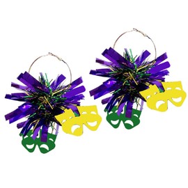 Colorful Mardi Gras Resin Acrylic Tassel Dangle Earrings Funny Mask Feather Flame Cocktail Carnival Earrings for Women Shining Glitter Leaf Leather Hoop Earrings Holiday Jewelry- Style 14