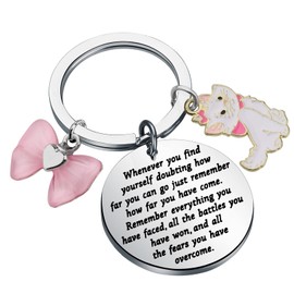 KUIYAI Cartoon Kitty Keyring Inspirational Quote All The Fear You Have Overcome Motivational Gift, wheneveraristocatuk