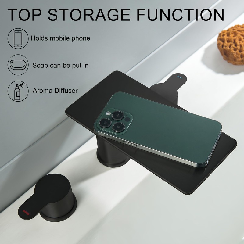 GUOYINDONG Matte Black Roman Tub Faucet, 3 HoleWaterfall Bath Tub