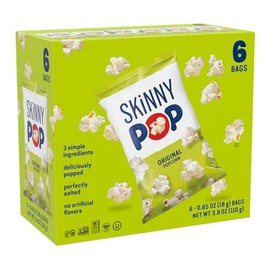 SkinnyPop Popcorn, Original, Gluten Free, Non-GMO, Healthy Snacks, 0.65oz Individual Size Bags, 6 Boxes (6 Bags per Pack)