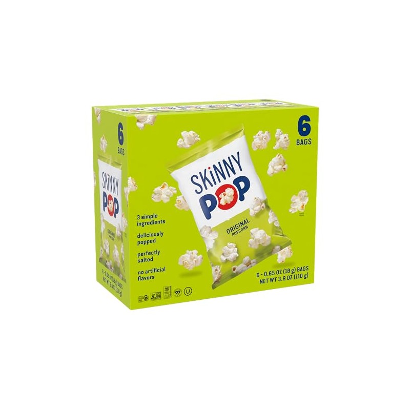 SkinnyPop Popcorn, Original, Gluten Free, Non-GMO, Healthy Snacks, 0.65oz Individual