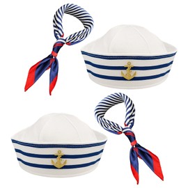 CJAPGJW Sailor Hat Set, 4-Piece Captain's Hat and Scarf Set, Maritime Clothing for Men and Women, Sailor Costume Accessory for Party and Carnival, Size: Hat 23 x 9 cm, Scarf 50 x 50 cm