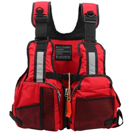 Portable Adult Floating Vest Fishing Waistcoat Multi Pocket Life Jacket Accessory(red )